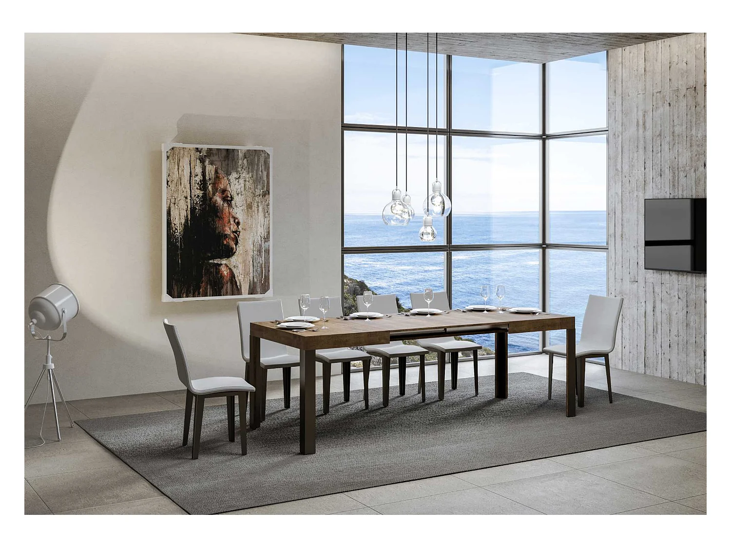 Uitschuifbare tafel 80x140/224 cm Linea walnoot frame antraciet