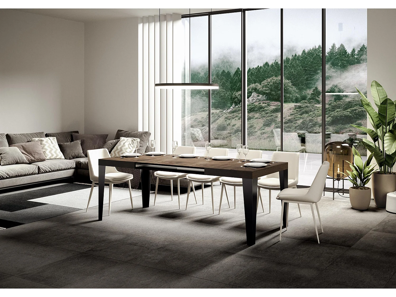 Ausziehtisch 140/224x80cm Flammennuss Beine anthrazit