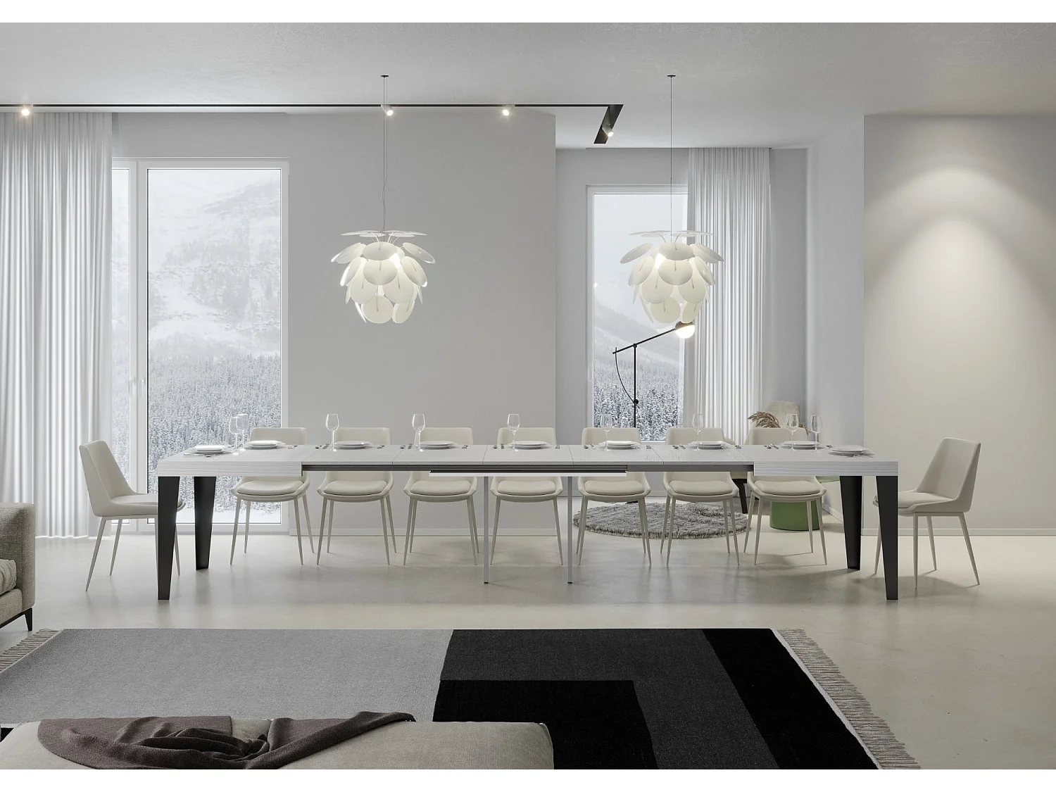 Udtræksbord 200/460x90 cm Flame hvid ask antracit ben