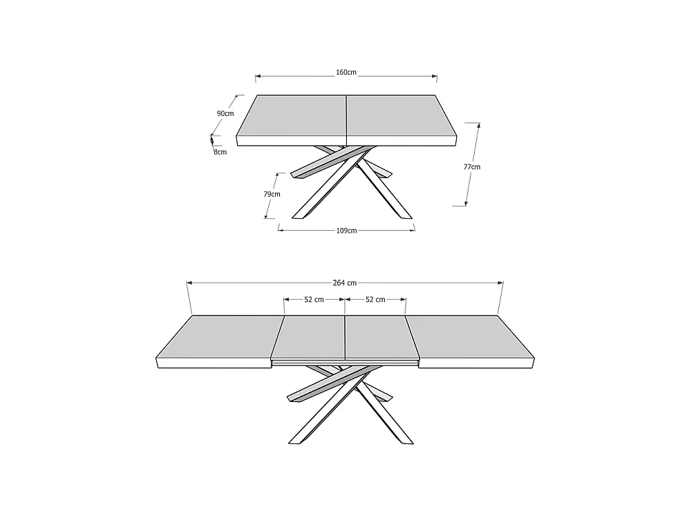 Table extensible 160/264x90 cm Volantis cachemire pieds anthracite