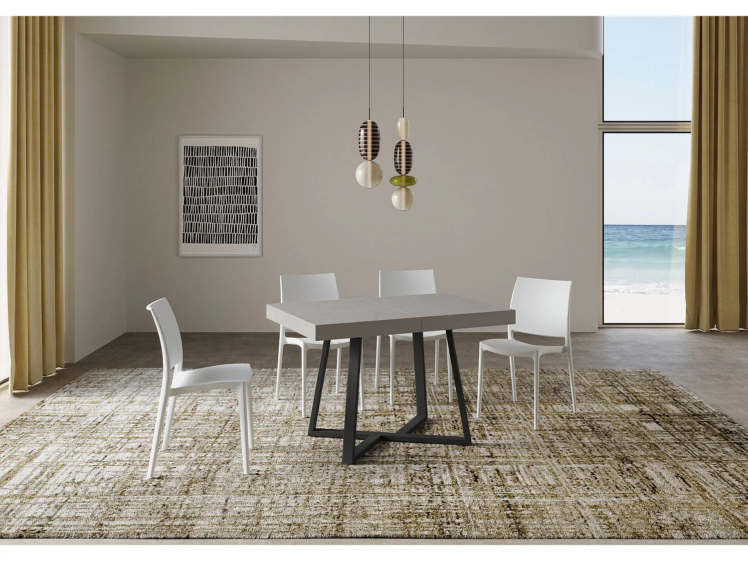 Table extensible 120/204x80 cm Zeplir cachemire pieds anthracite