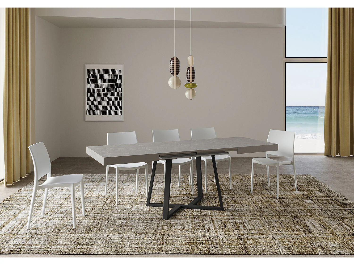 Table extensible 120/204x80 cm Zeplir cachemire pieds anthracite