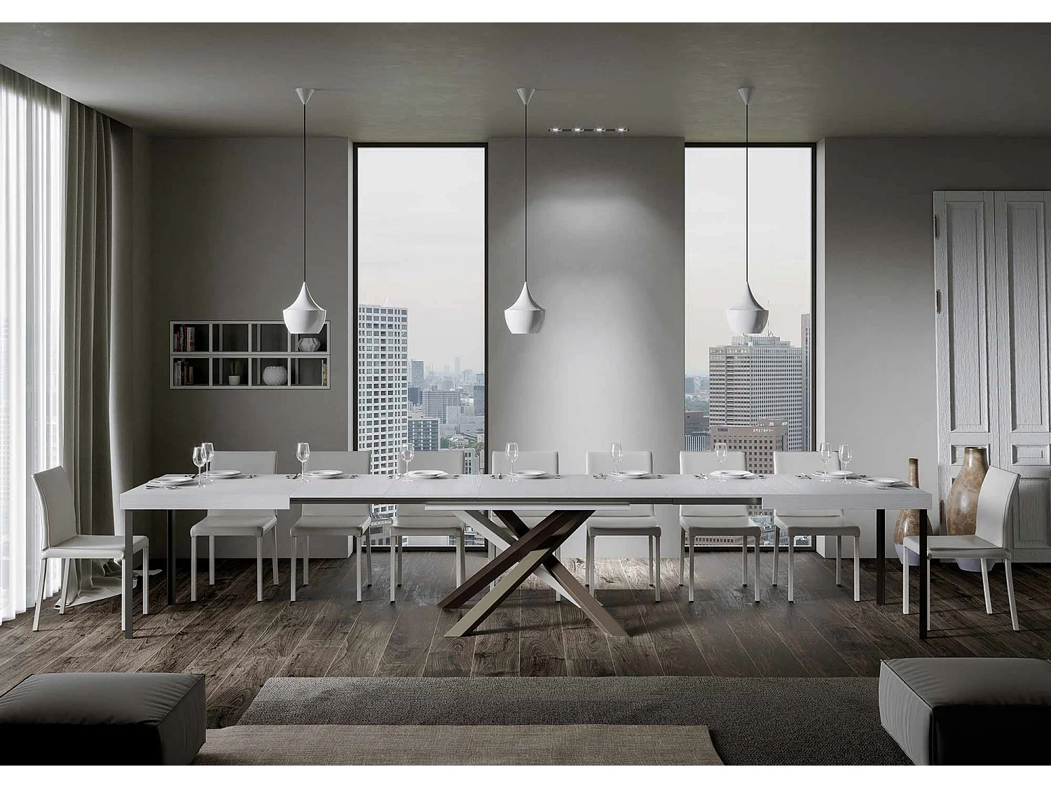 Uitschuifbare tafel 200/460x90 cm Volantis wit essen multikleurige poten 4/C