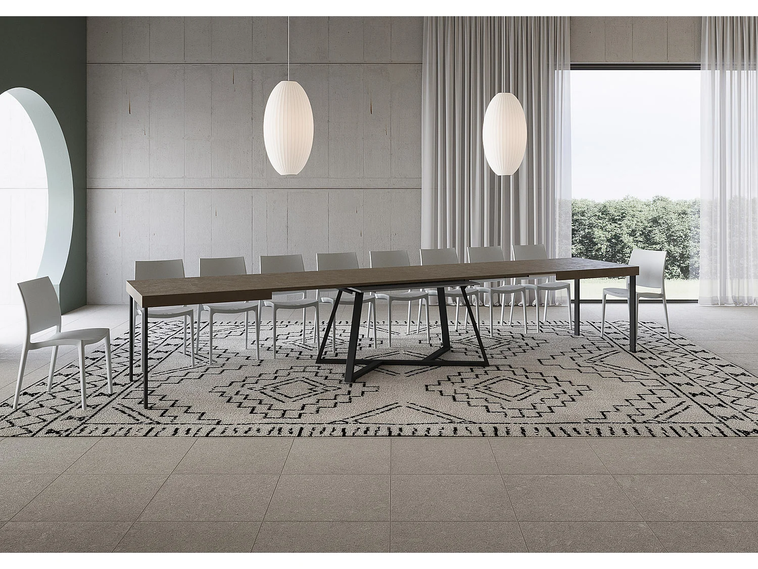 Uitschuifbare tafel 180/440x90 cm Booster taupe met antraciete poten