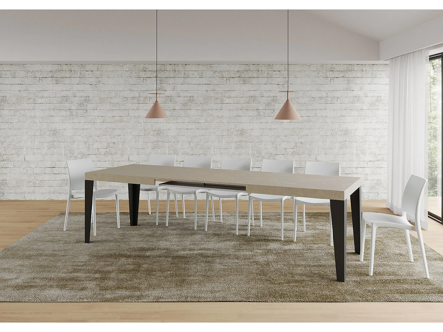 Uitschuifbare tafel 180/440x90 cm Flame kasjmier met antraciete poten