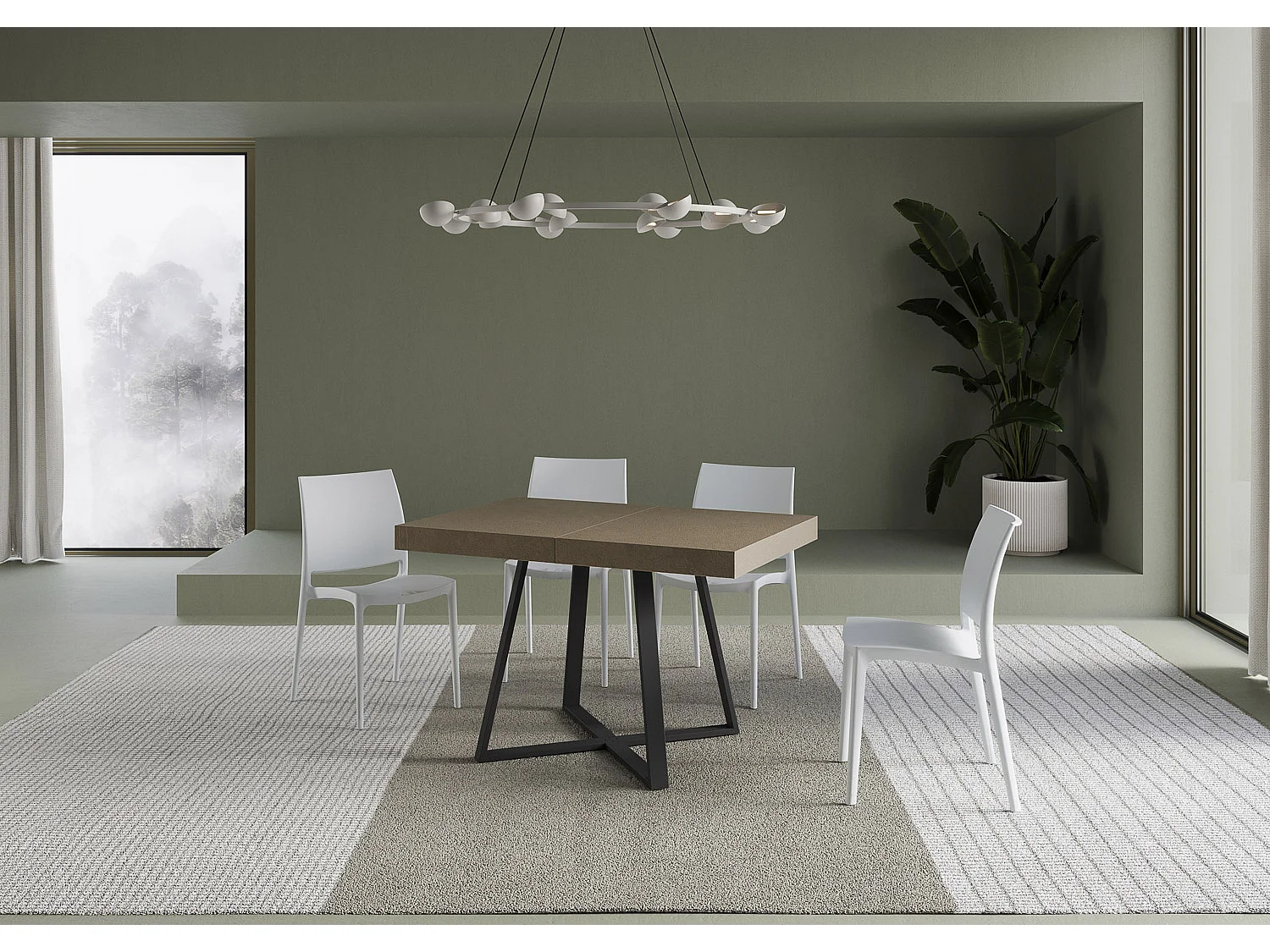 Uitschuifbare tafel 120/224x90 cm Abbraccio taupe met antraciete poten
