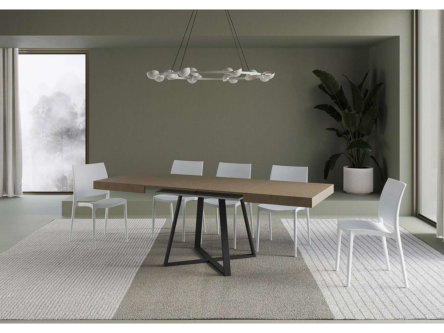 Uitschuifbare tafel 120/224x90 cm Abbraccio taupe met antraciete poten