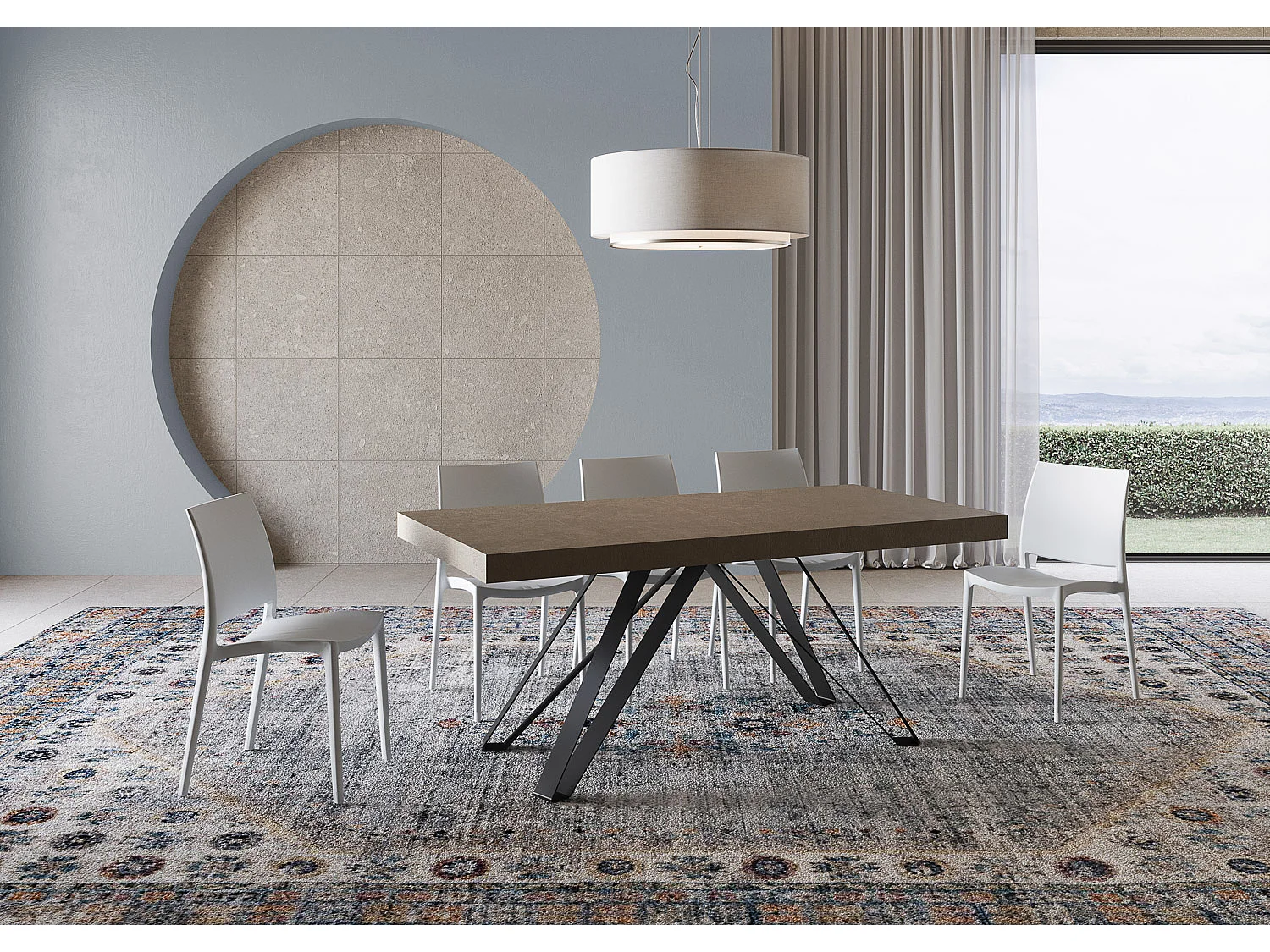 Uitschuifbare tafel 180/284x90 cm Terium taupe met antraciete poten