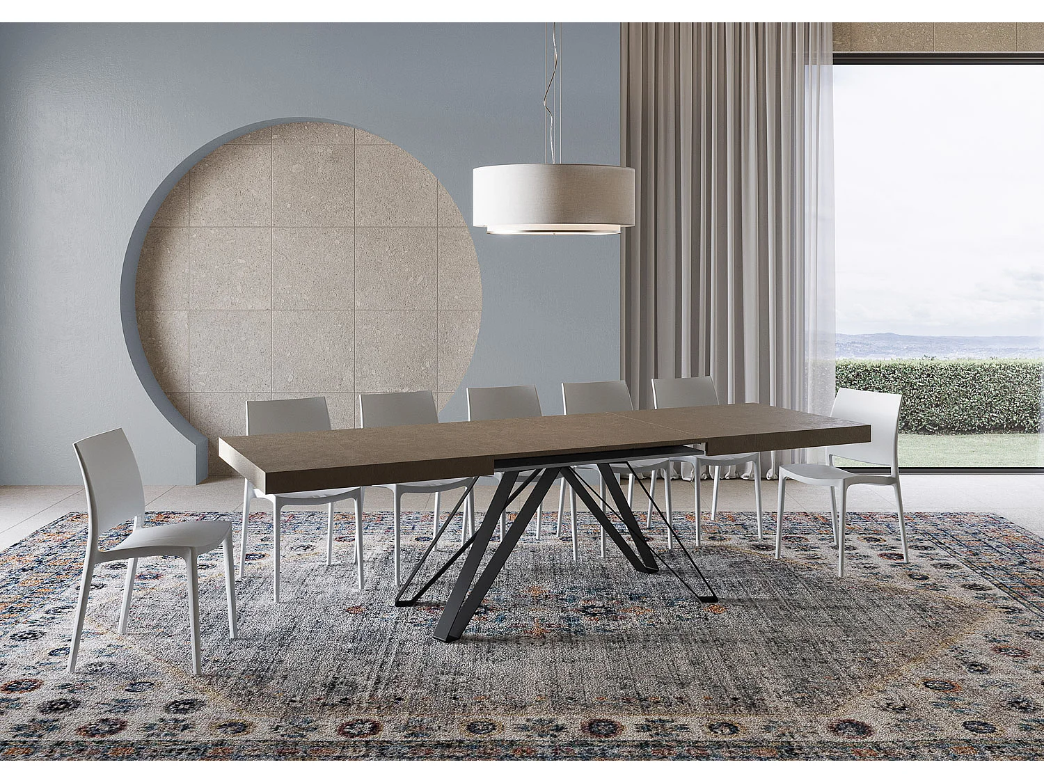 Uitschuifbare tafel 180/284x90 cm Terium taupe met antraciete poten