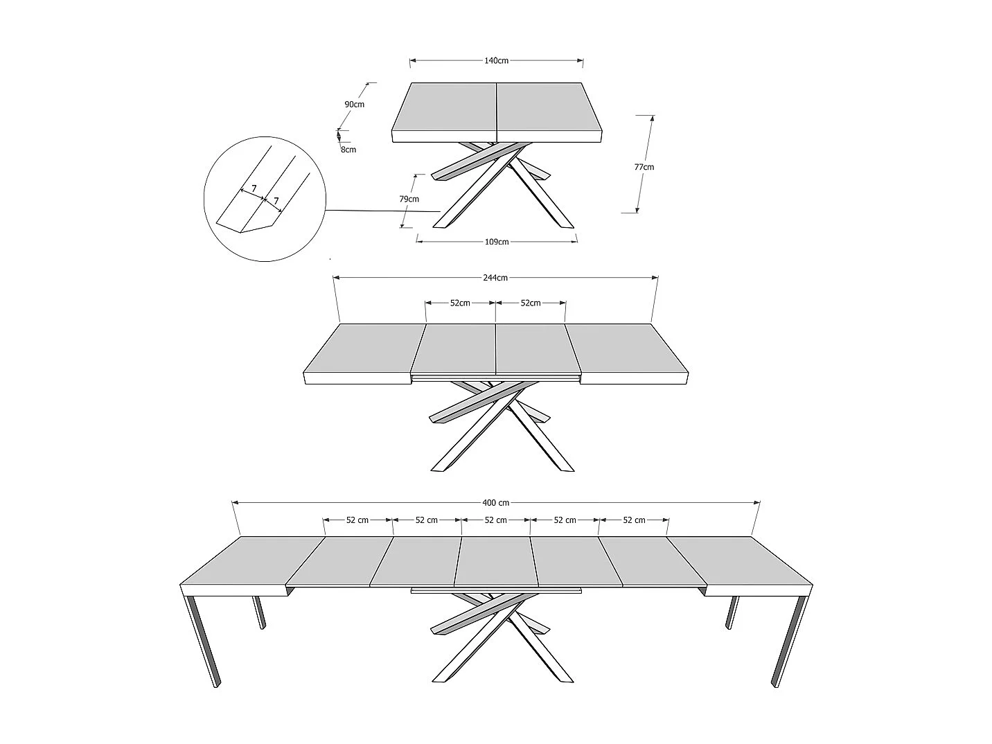 Stół rozkładany Volantis 140/400x90 cm nogi betonowe białe