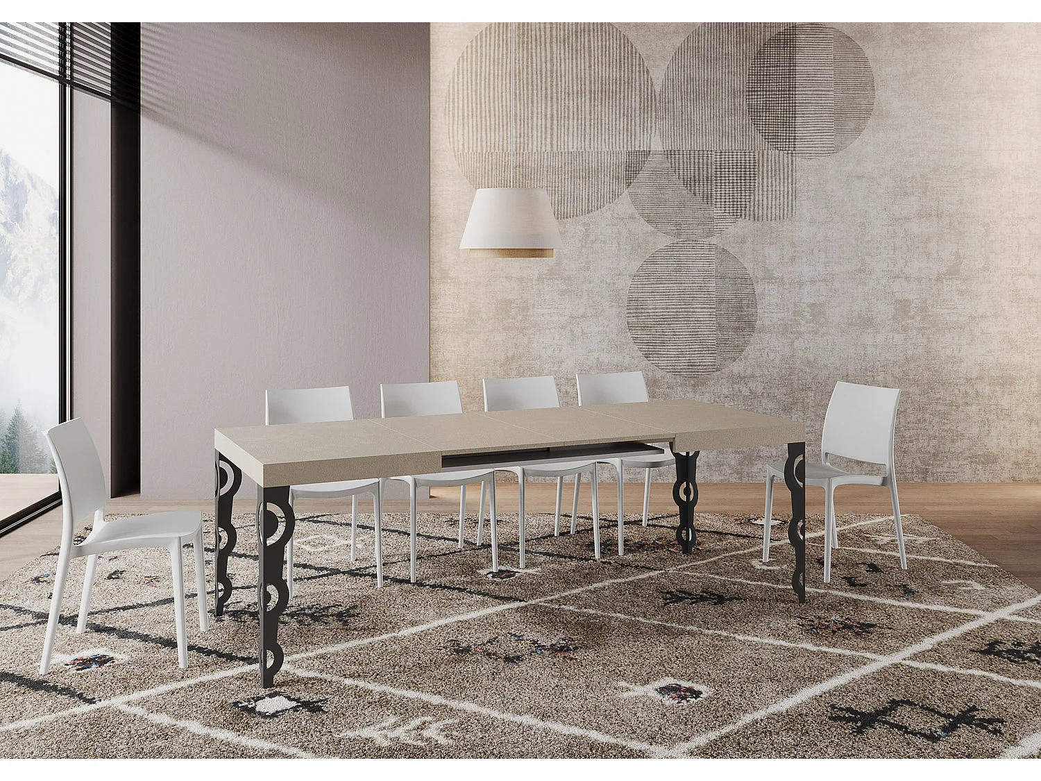 Table extensible 140/400x90 cm Karamay cachemire pieds anthracite