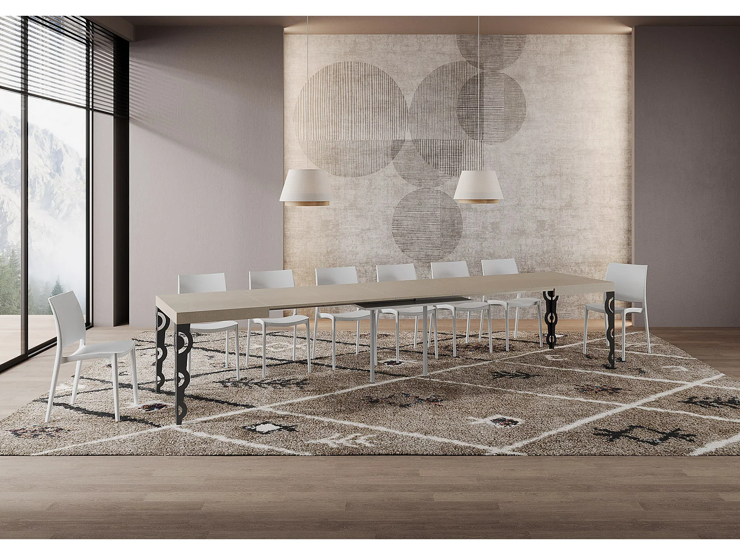 Table extensible 140/400x90 cm Karamay cachemire pieds anthracite