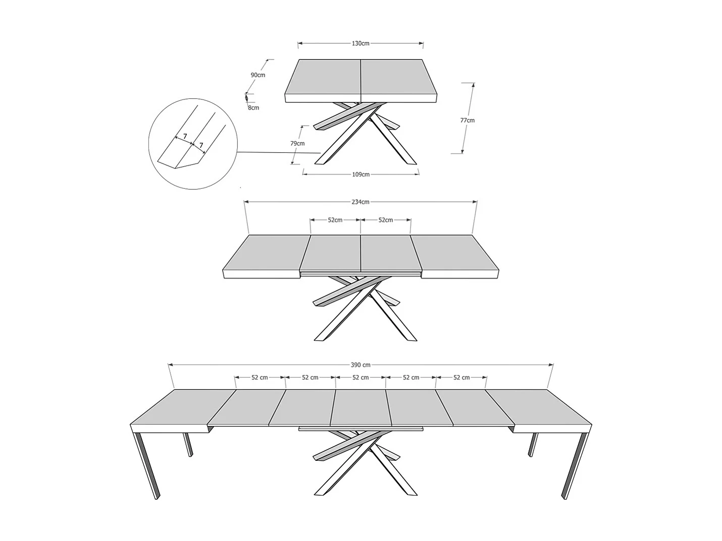 Table extensible 90x140/400 cm Volantis Chêne Nature cadre 4/A
