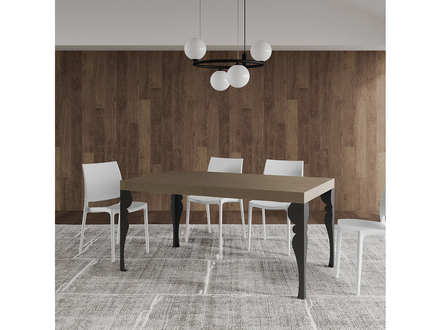 Table extensible 160/264x90 cm Paxon taupe pieds anthracite