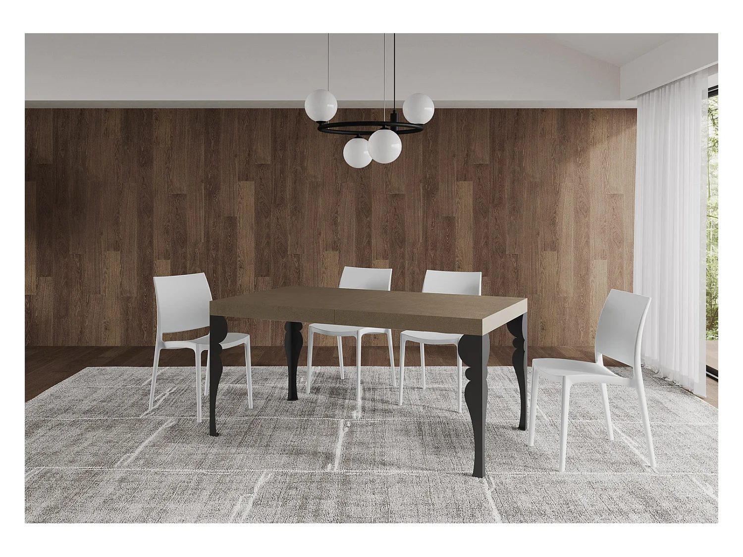 Table extensible 90x160/264 cm Paxon taupe pieds anthracite