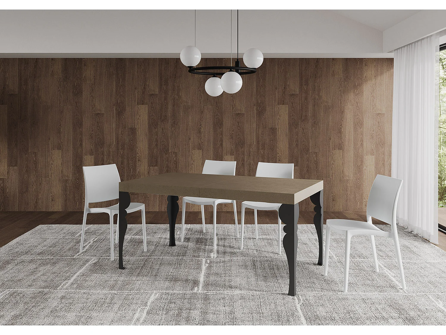 Paxon 160/264x90 cm udtræksbord i duegrå med antracitben