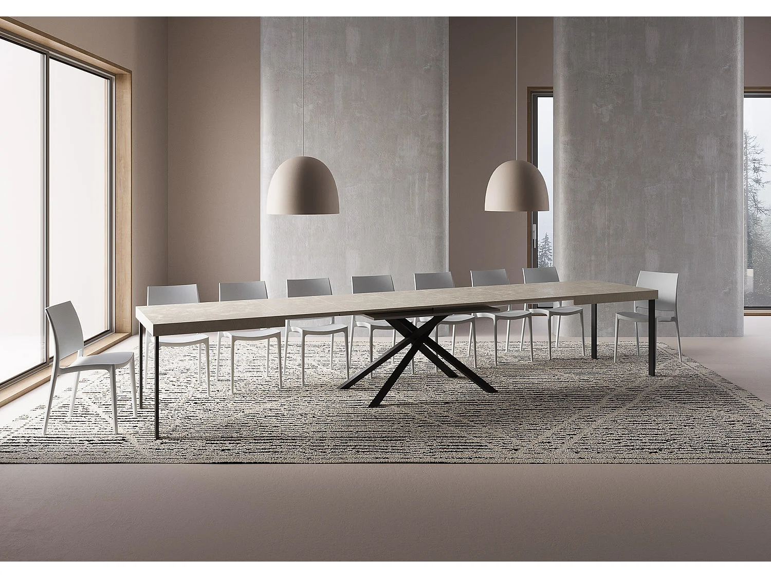 Table extensible 180/440x90 cm Karida cachemire pieds anthracite