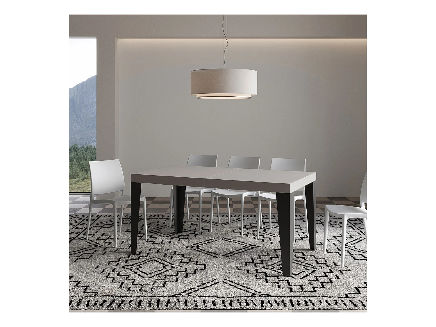 Table extensible 90x160/264 cm Flame cachemire pieds anthracite