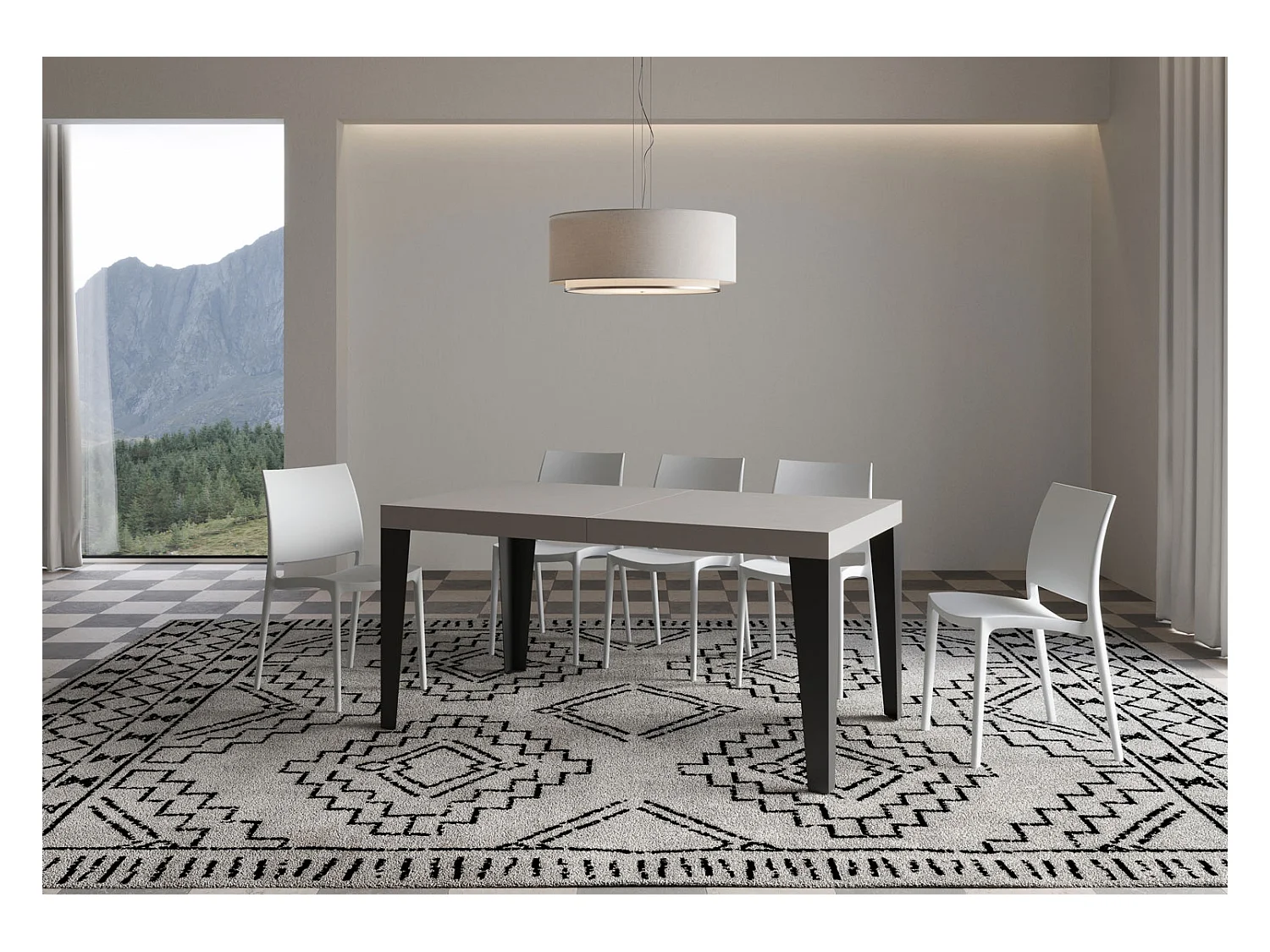 Table extensible 90x160/264 cm Flame cachemire pieds anthracite
