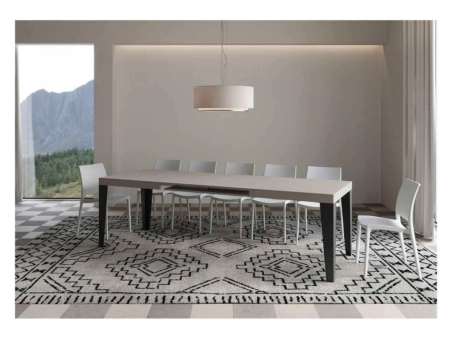 Table extensible 90x160/264 cm Flame cachemire pieds anthracite