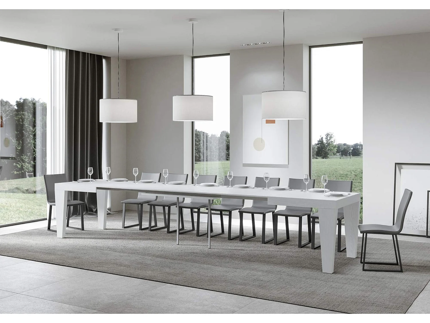 Udtræksbord 200/460x90 cm Spimbo hvid ask