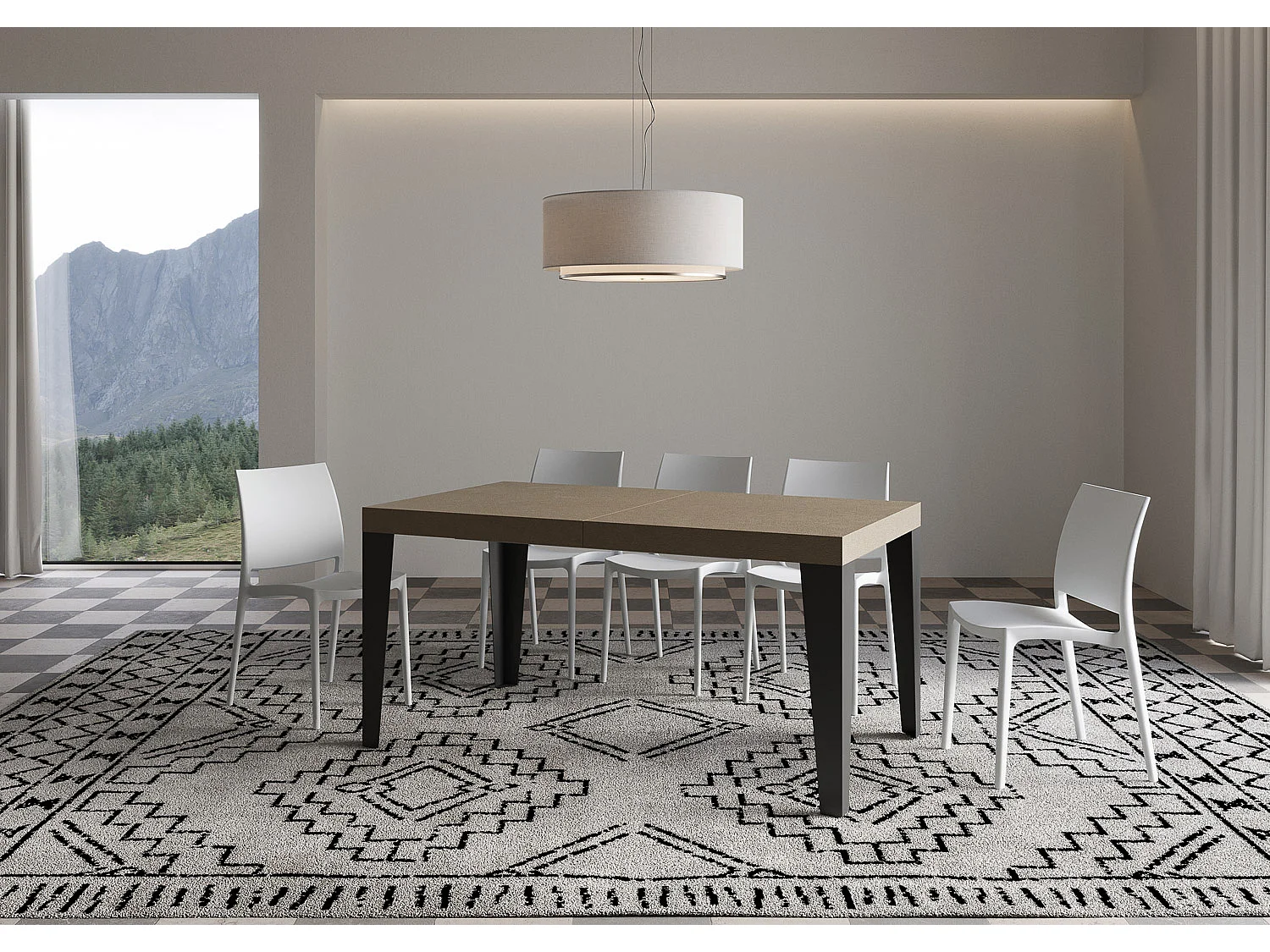 Stół rozkładany 160/420x90 cm Flame szaro-beżowy nogi antracytowe