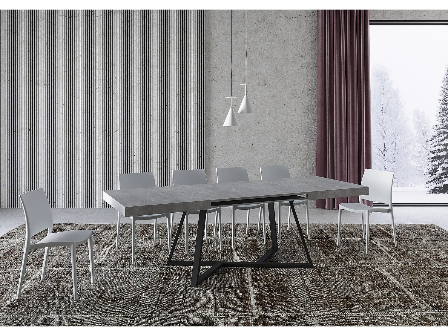 Table extensible 90x140/400 cm Booster gris béton pieds anthracite