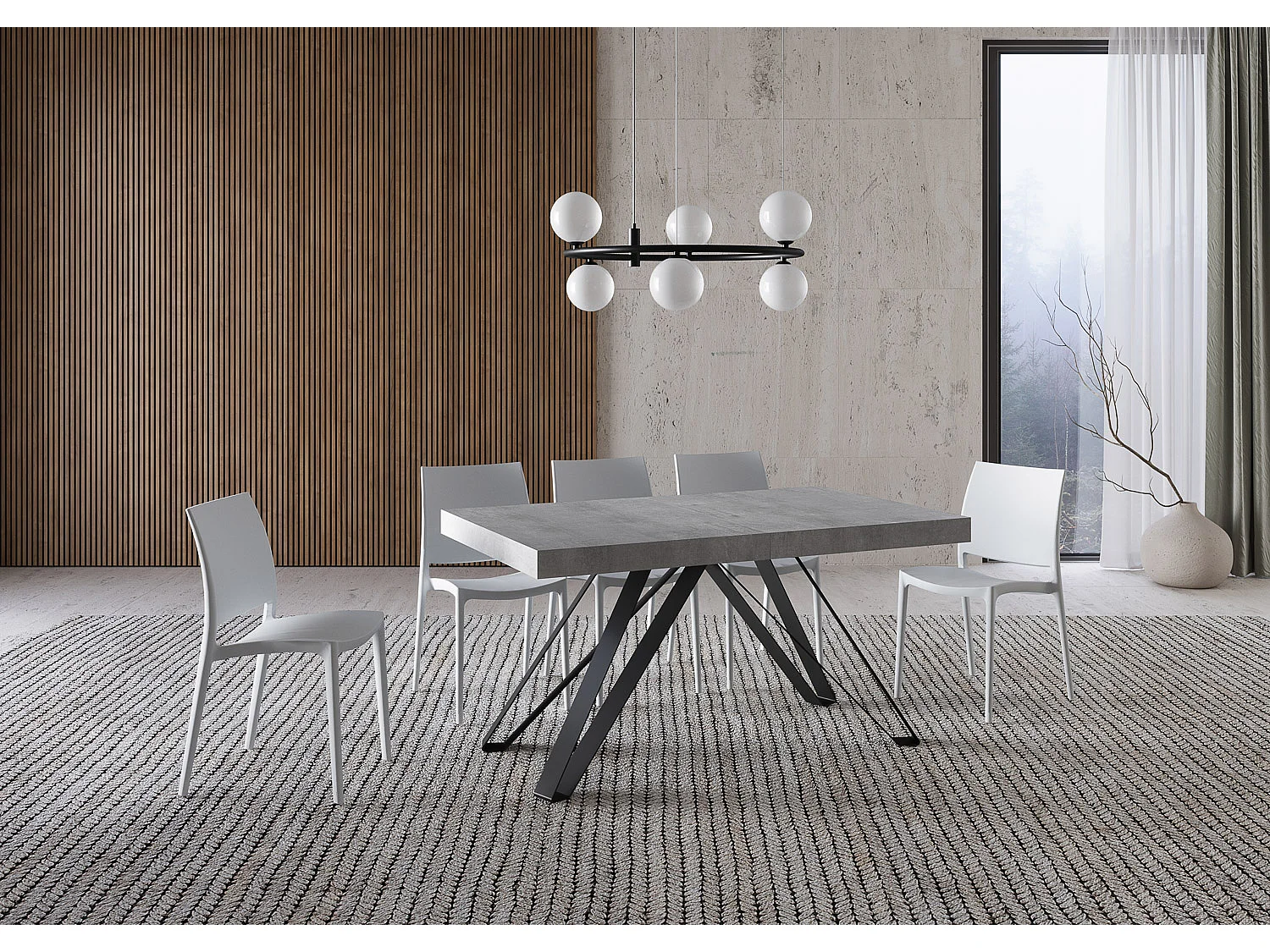 Uitschuifbare tafel 160/420X90 cm Terium cement met antraciete poten