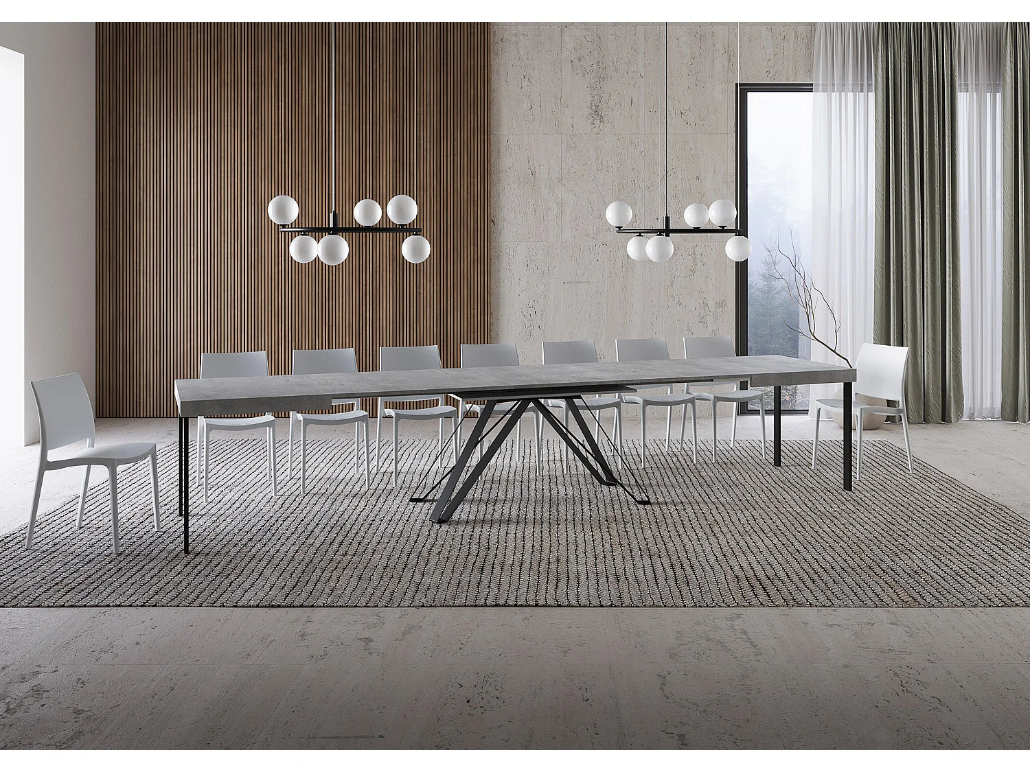 Uitschuifbare tafel 160/420X90 cm Terium cement met antraciete poten