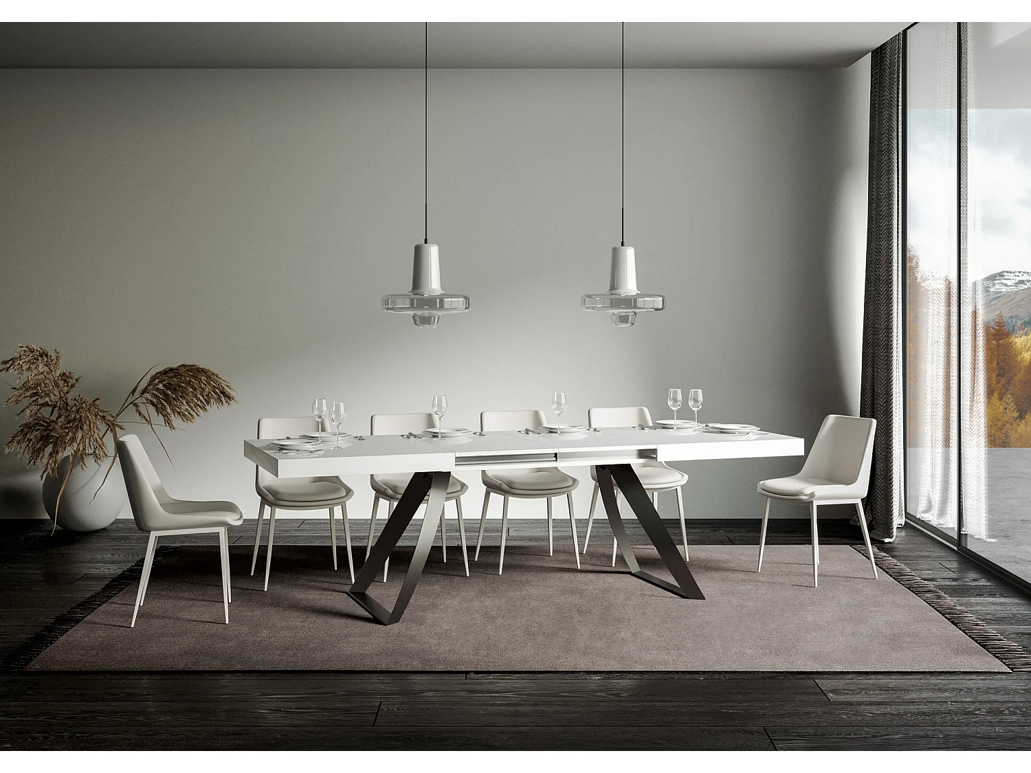 Table extensible 90x200/304 cm Proxy Frêne Blanc cadre Anthracite