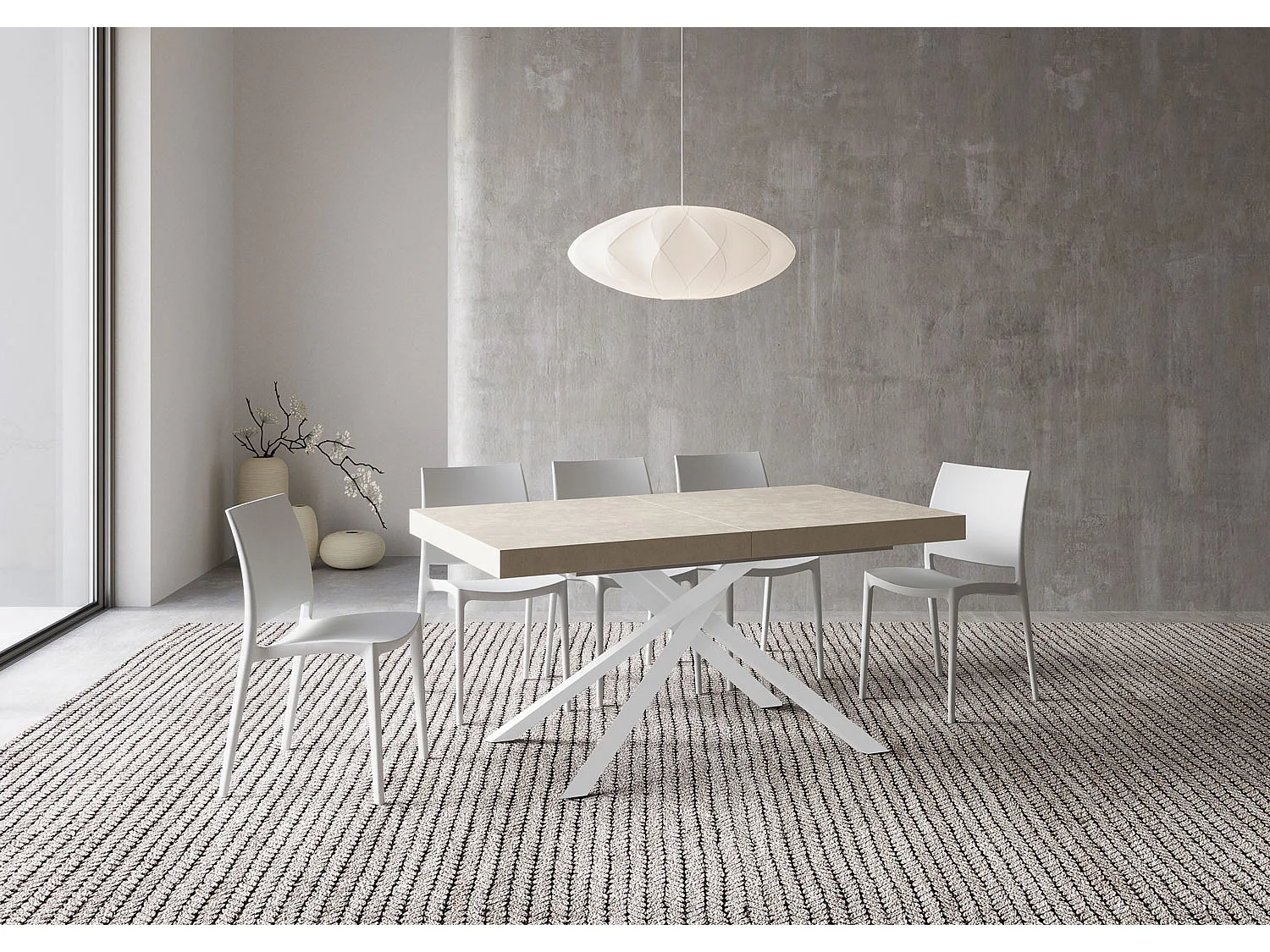 Table extensible 160/264x90 cm Karida cachemire pieds blancs