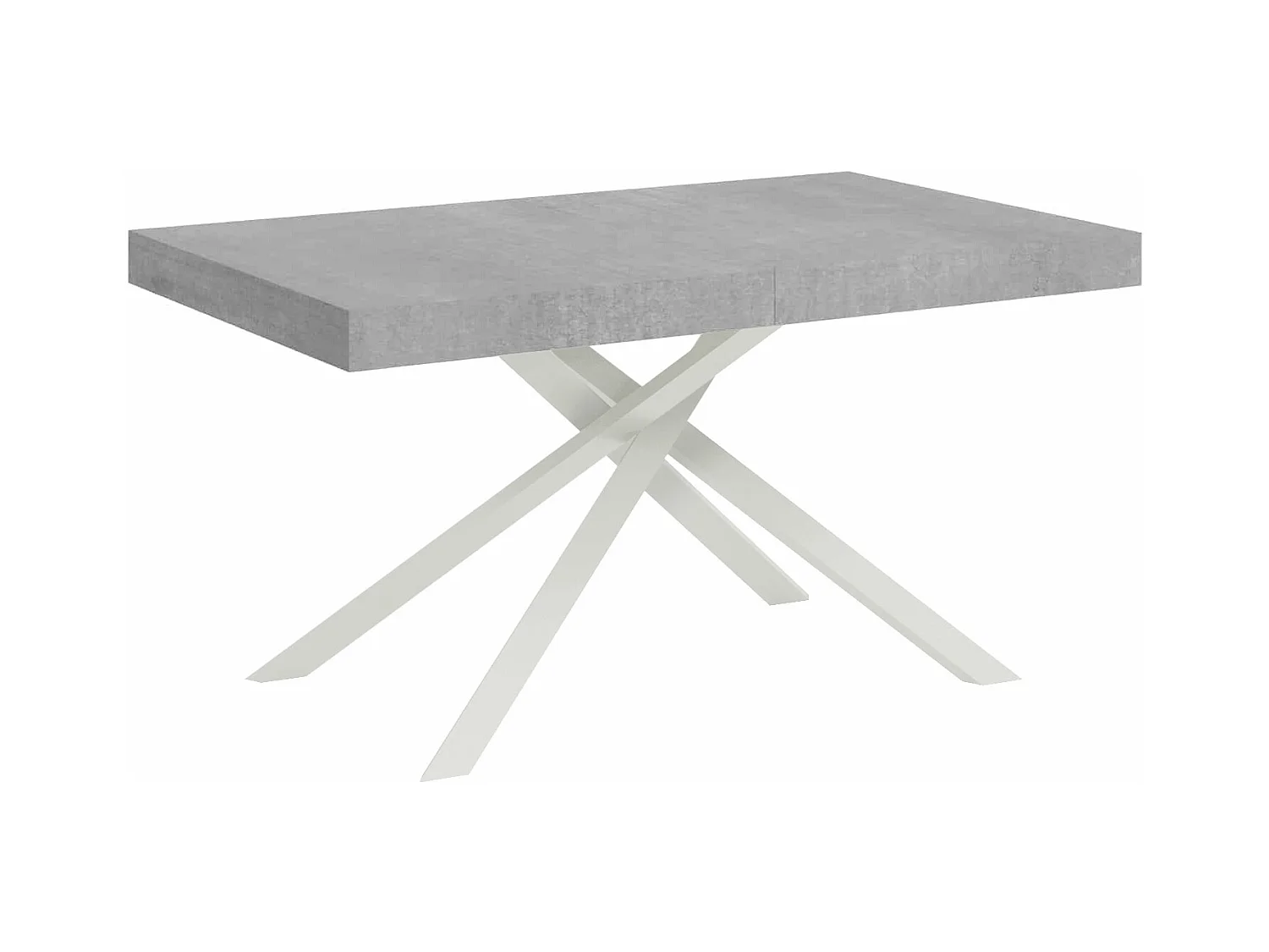 Table extensible 80x140/224 cm Karida gris béton pieds blancs