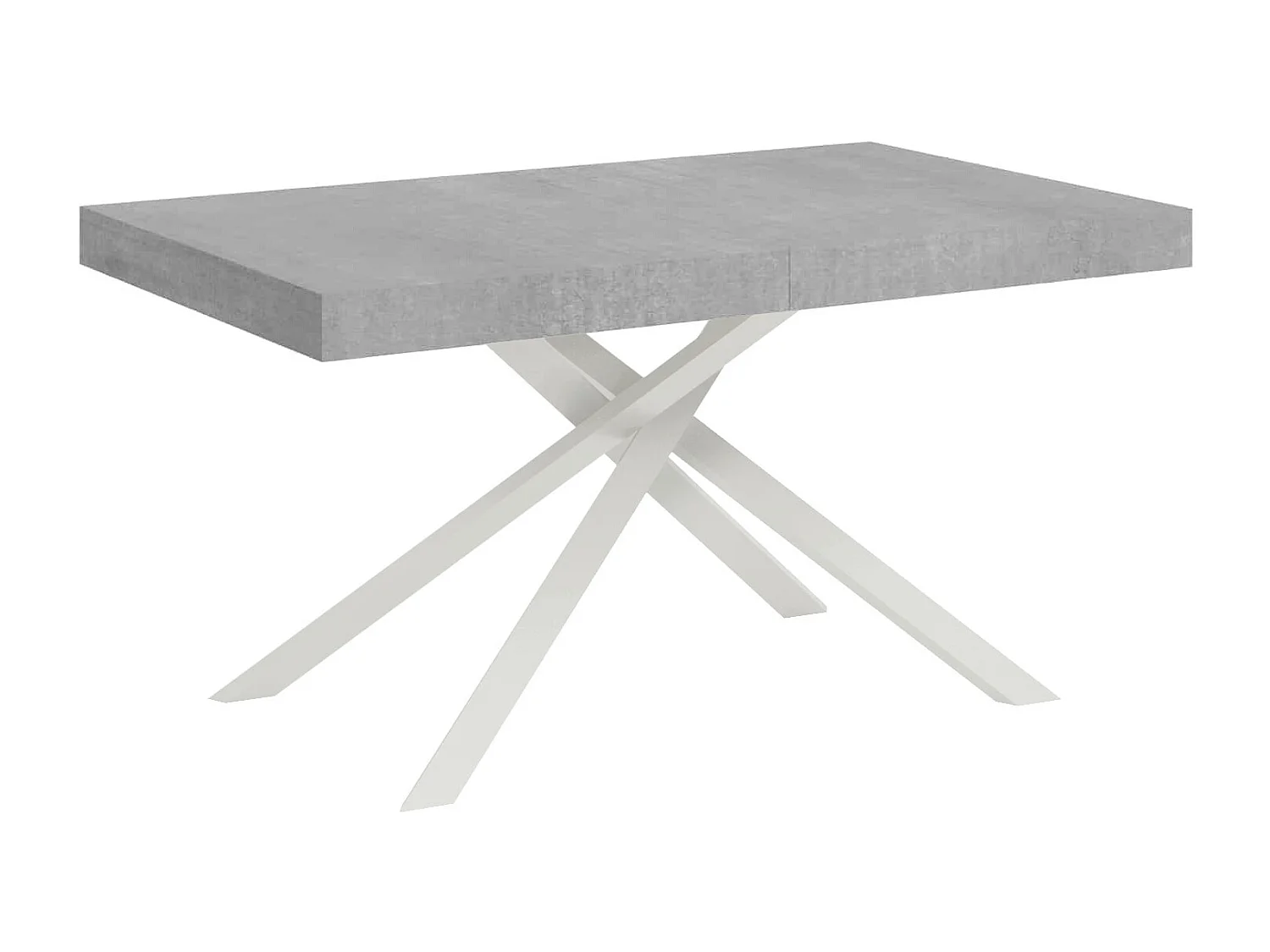 Table extensible 140/224x80 cm Karida gris béton pieds blancs