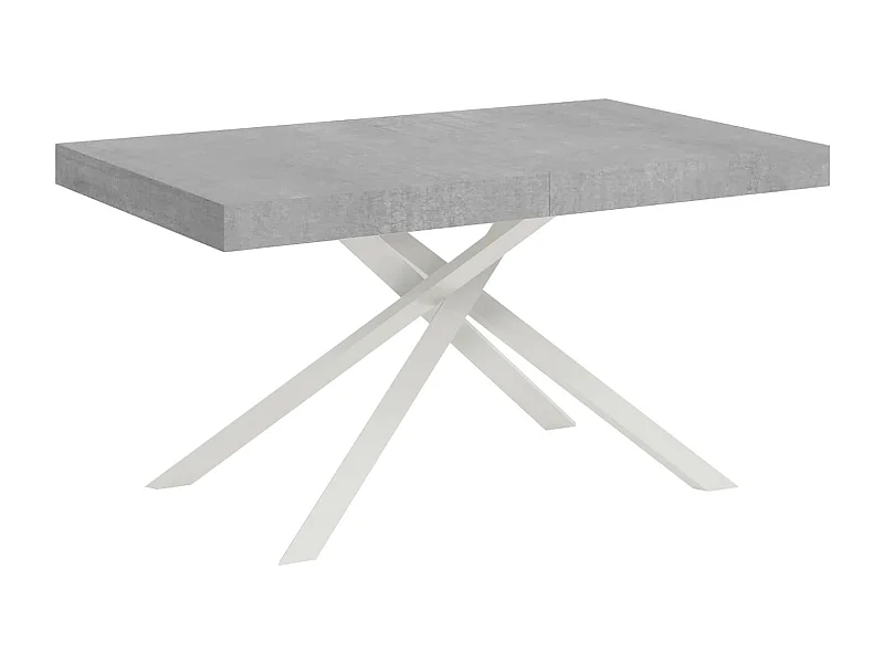 Table extensible 140/224x80 cm Karida gris béton pieds blancs