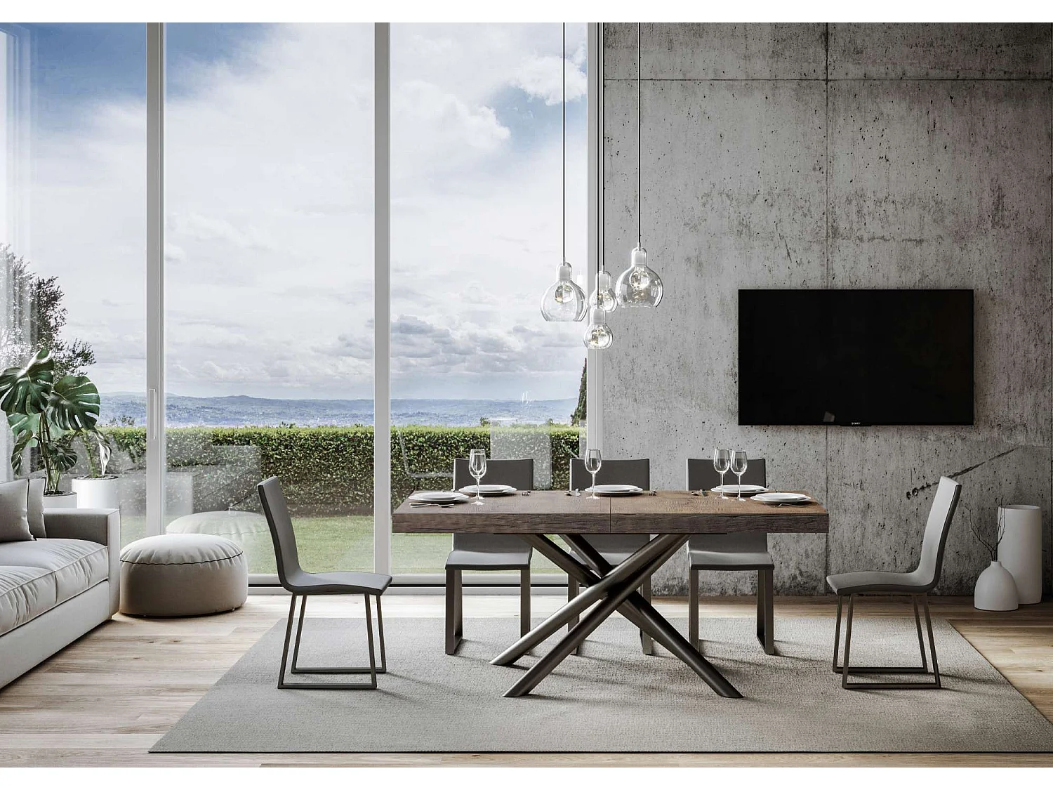 Table extensible 90x200/304 cm Famas Noyer cadre Anthracite