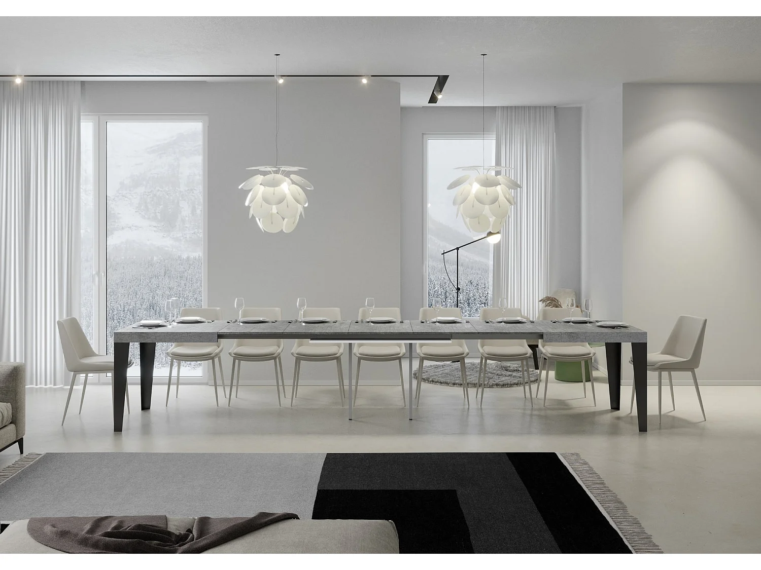 Tavolo allungabile 140/400x90 cm Flame cemento gambe antracite