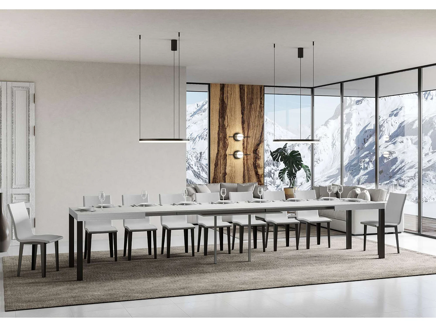 Table extensible 140/400x90 cm Everyday frêne blanc pieds anthracite