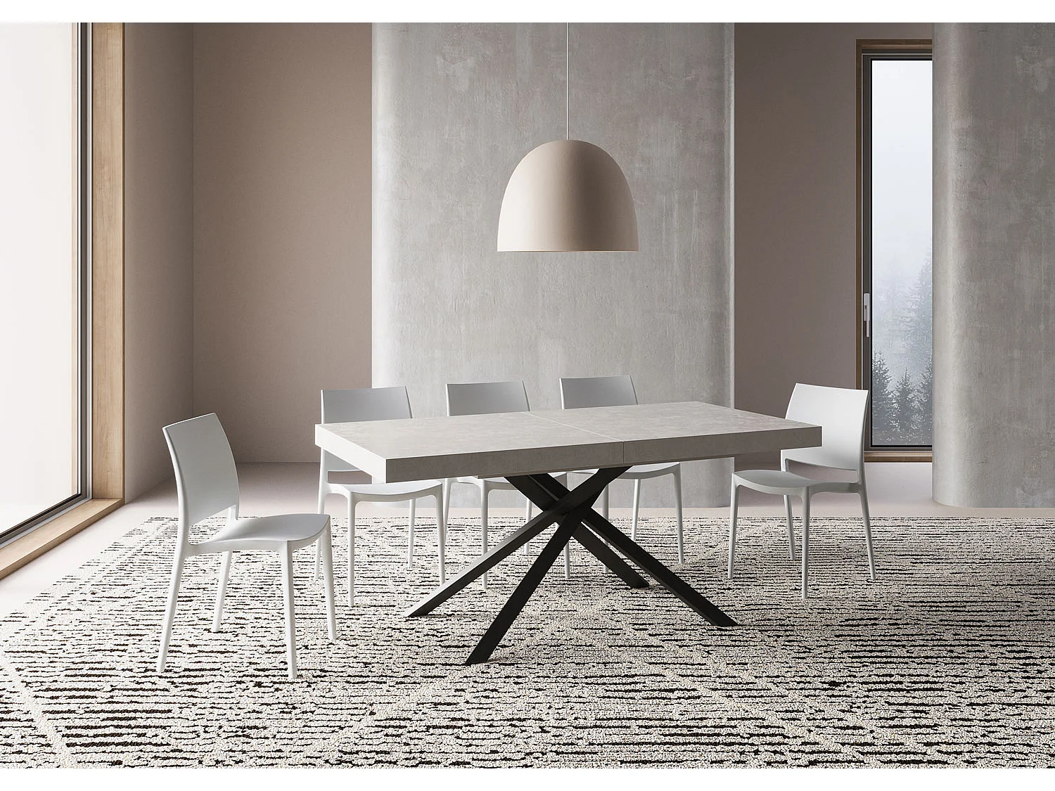 Table extensible 90x200/460cm Karida cachemire pieds anthracite