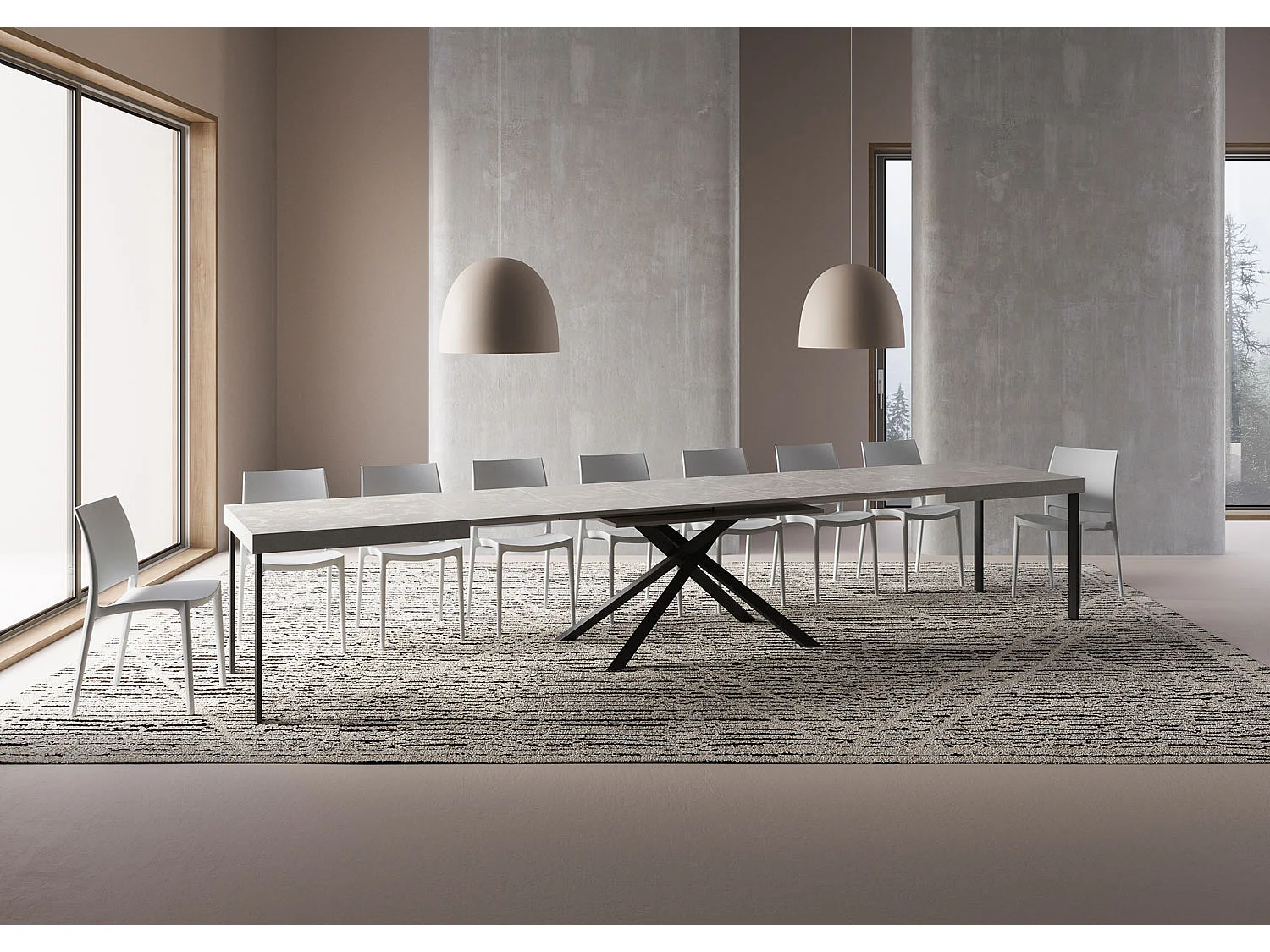 Table extensible 90x200/460cm Karida cachemire pieds anthracite