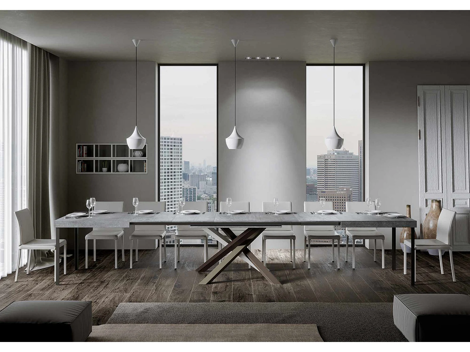 Uitschuifbare tafel 200/460x90 cm Volantis cement poten veelkleurig 4/C