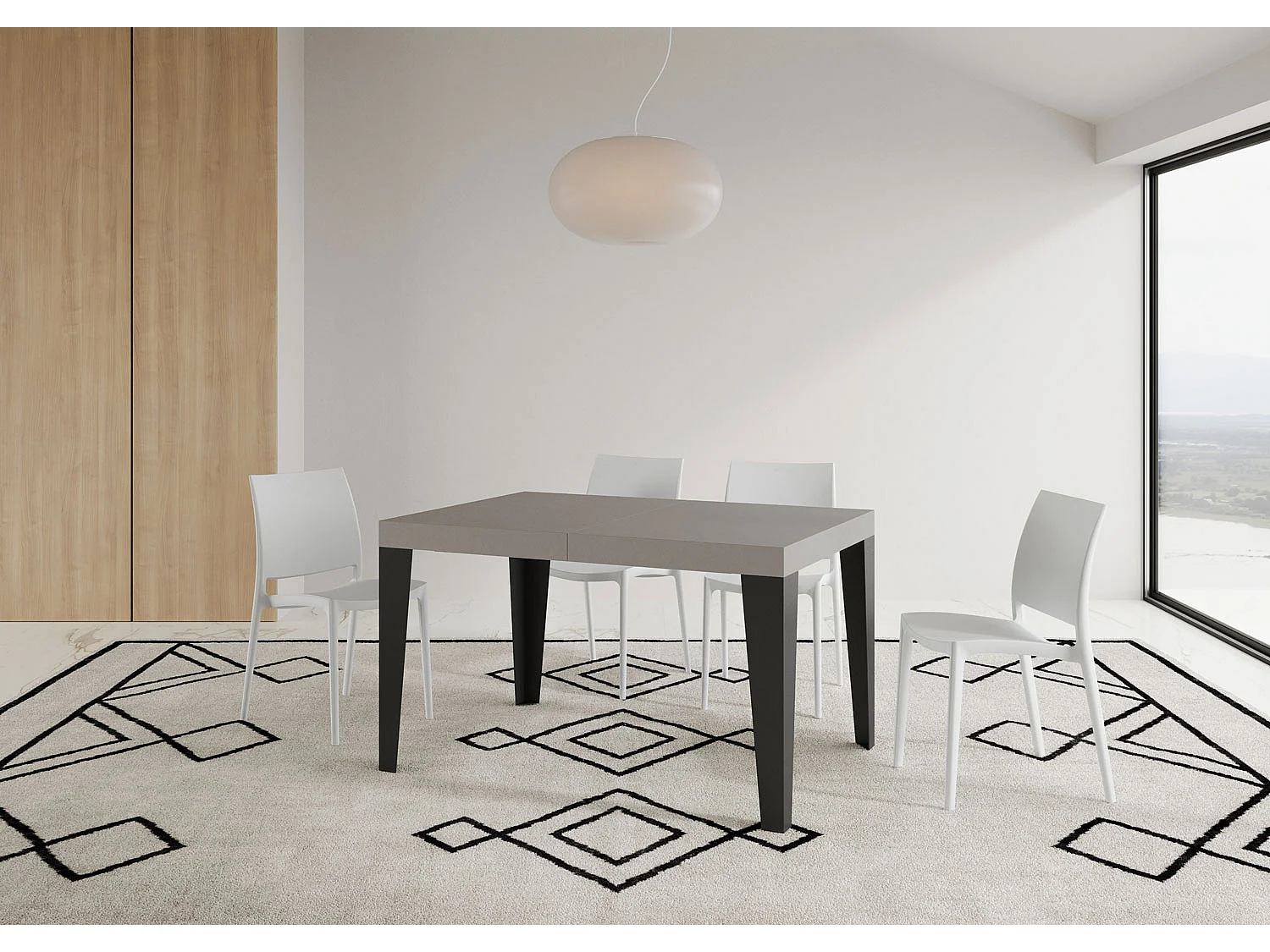 Uitschuifbare tafel 140/224x80cm Vlam kasjmier antraciet poten