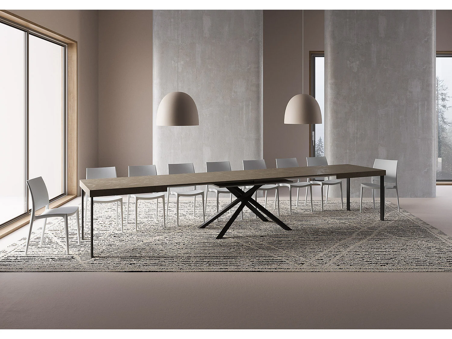 Table extensible 180/440x90 cm Karida taupe pieds anthracite