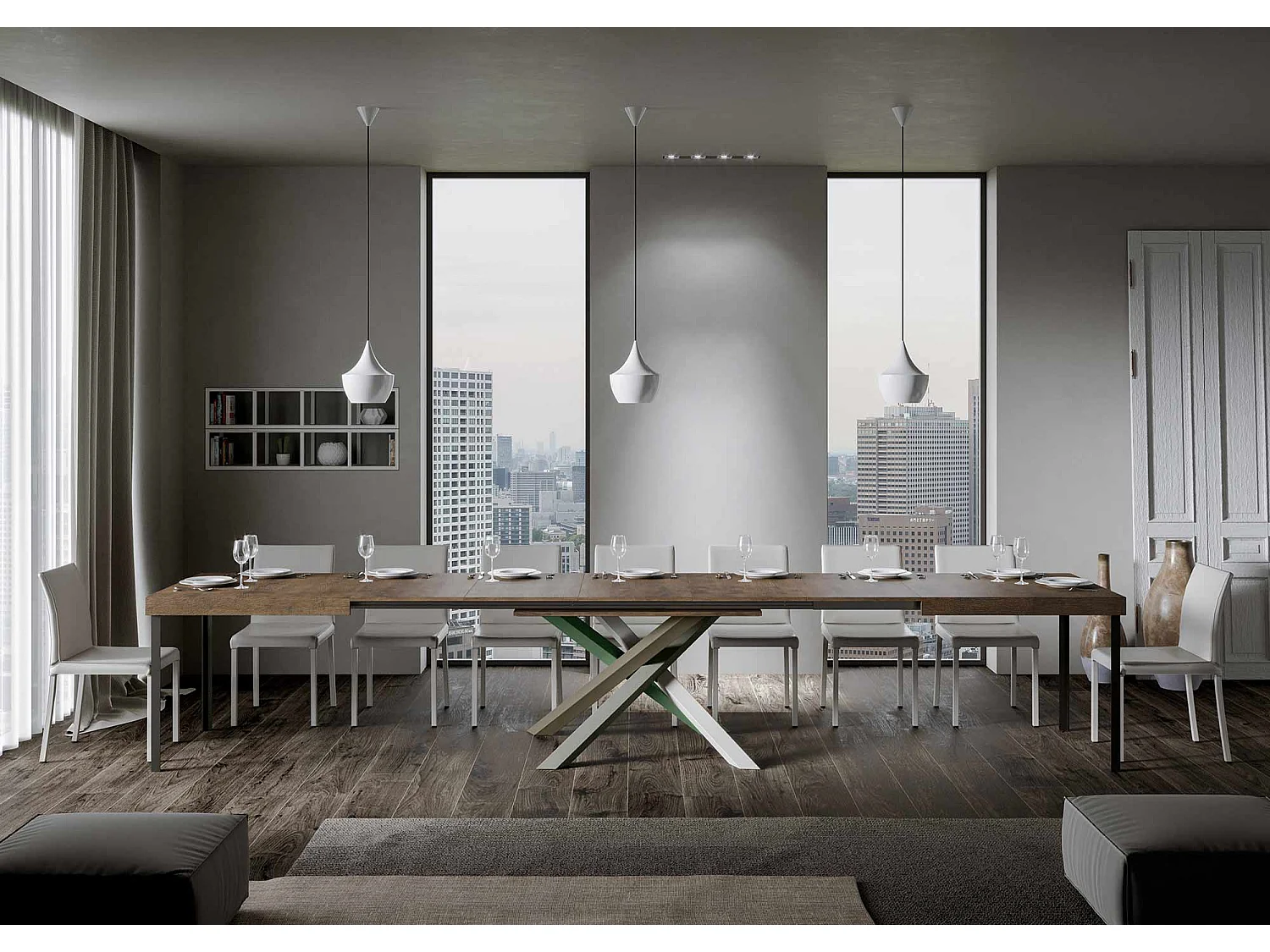 Table extensible 140/400x90 cm Volantis noyer pieds multicolore 4/A