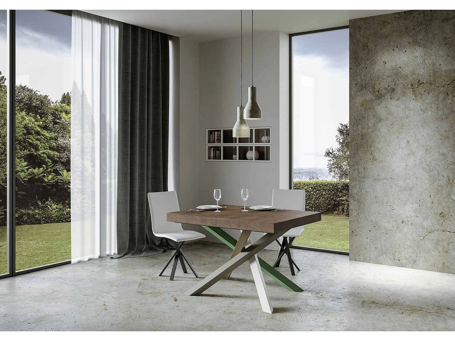 Udtræksbord 140/400x90 cm Volantis valnød flerfarvede ben 4/A