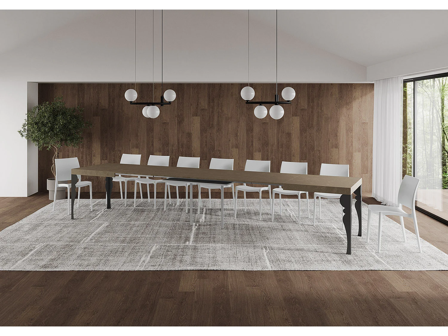 Stół rozkładany 160/420x90 cm Paxon szaro-beżowy nogi antracytowe