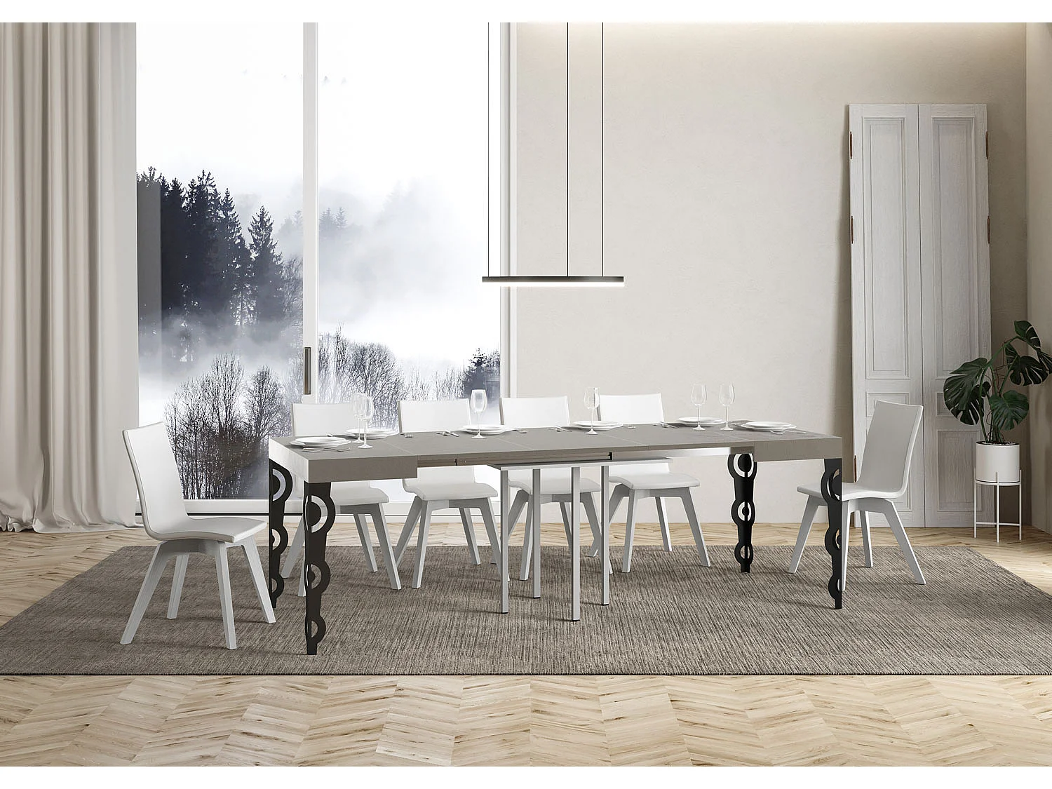 Karamay Kaschmir Ausziehtisch 90/246x90 cm mit anthrazitfarbenen Beinen