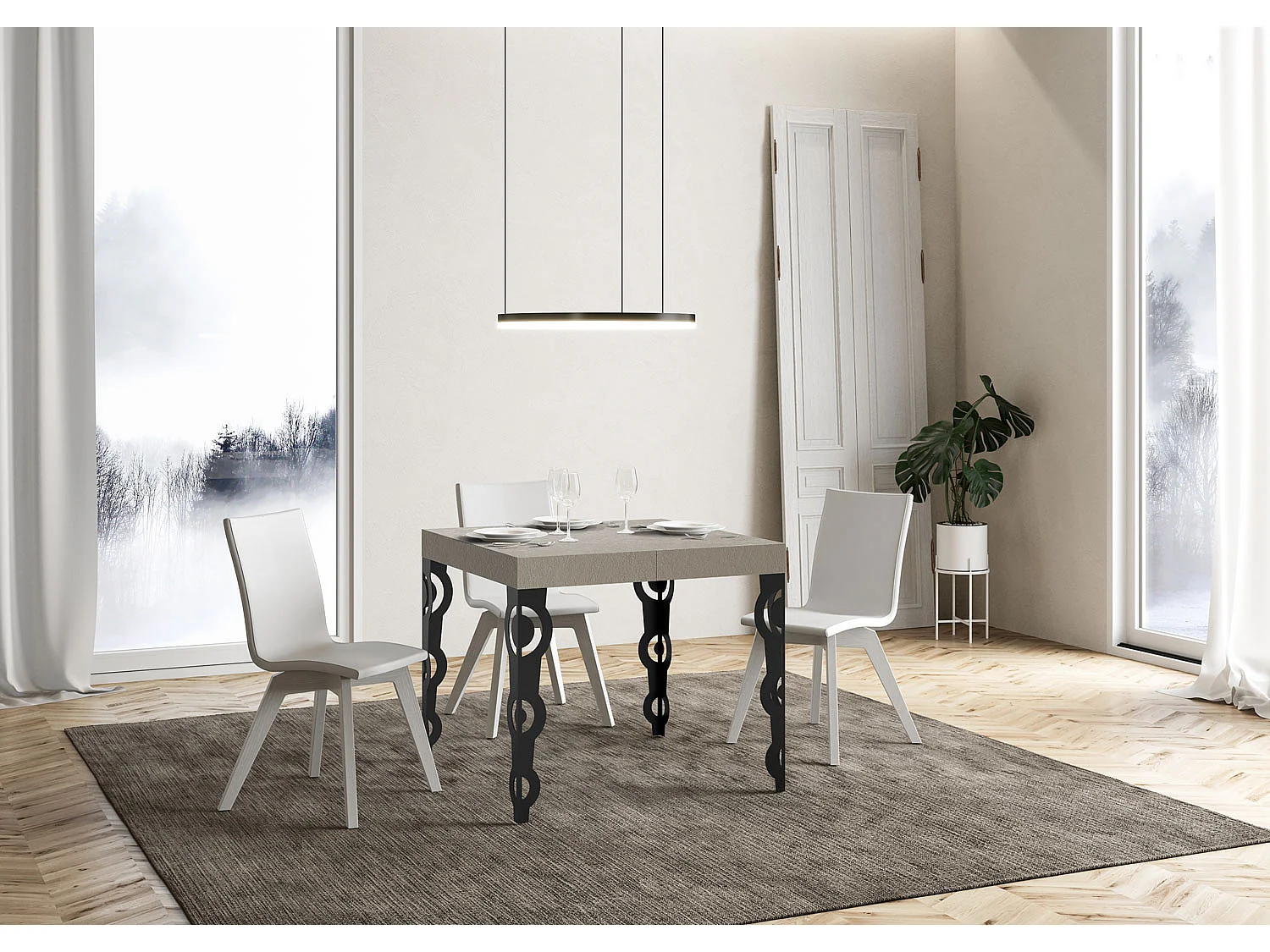 Table extensible 90/246x90 cm Karamay cachemire pieds anthracite