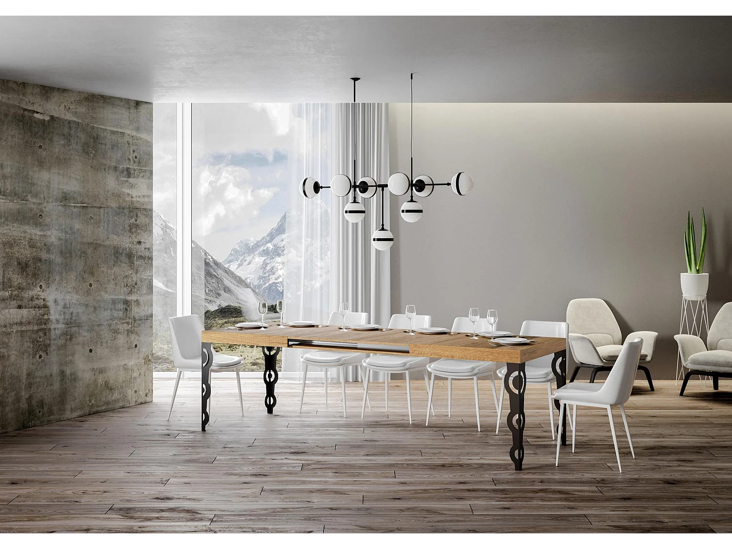 Stół rozkładany Karamay 200/460x90 cm dąb naturalny z nogami antracytowymi