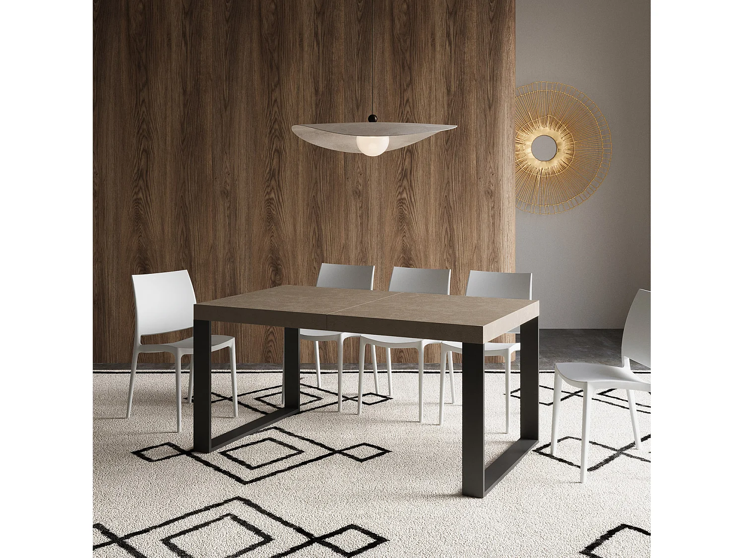 Stół rozkładany Tecno 160/420x90 cm, gołębia szarość, nogi antracytowe