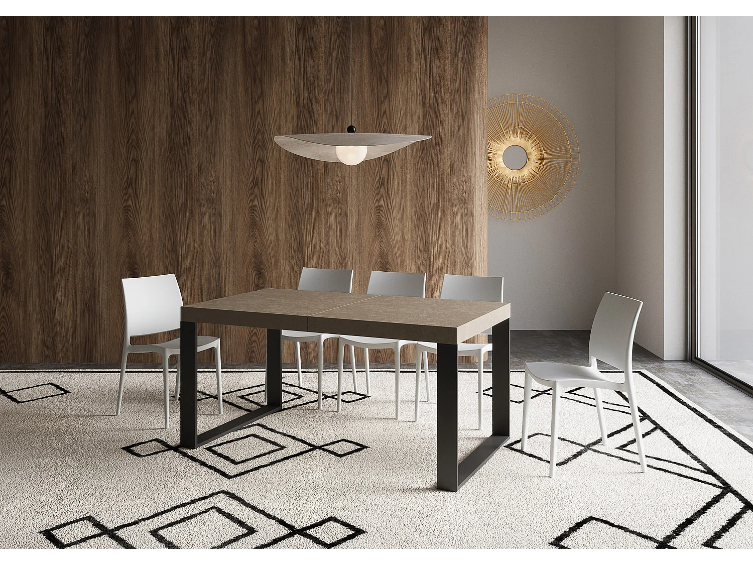 Table extensible 160/420x90 cm Tecno taupe pieds anthracite